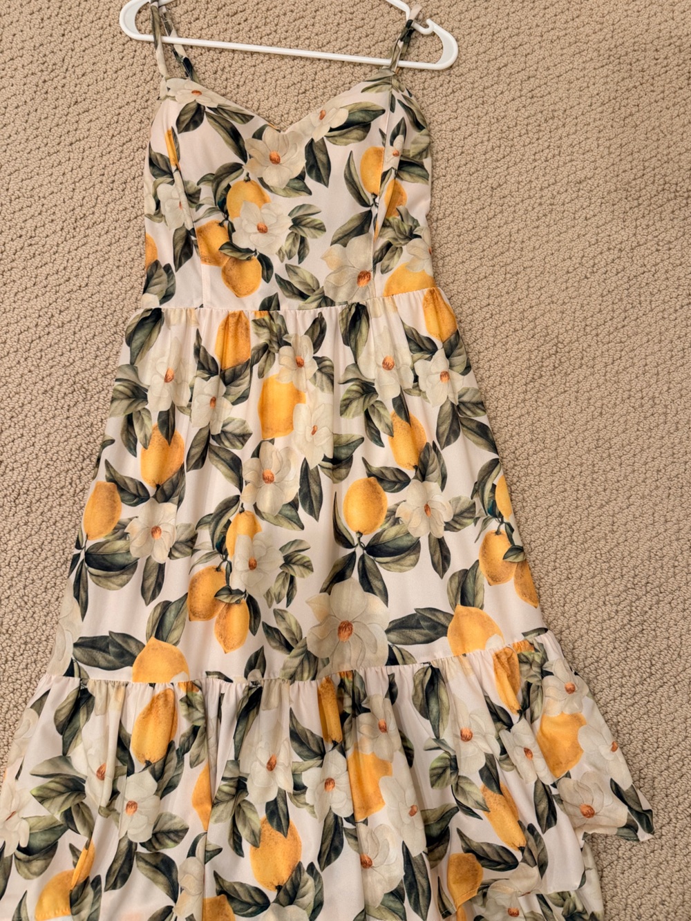 Floral Lemon Print Sundress — White & Yellow